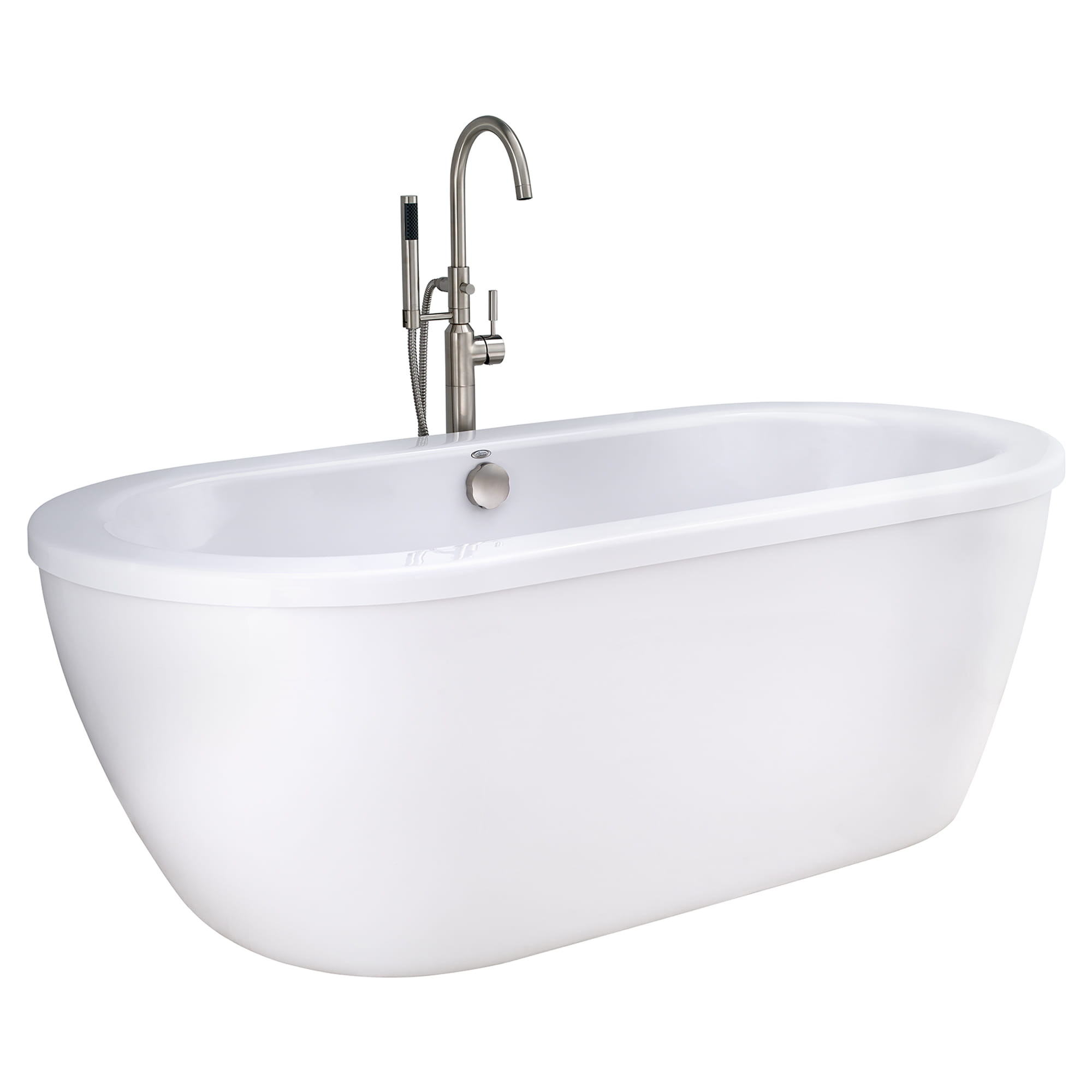 Cadet 66 x 32 Inch Freestanding Bathtub With Brushed Nickel Finish Filler and Drain Kit ARCTIC